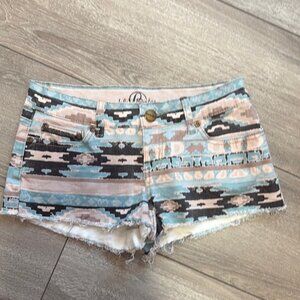 SM274 Bluenotes Blue and Brown Jean Shorts with Geometric Pattern